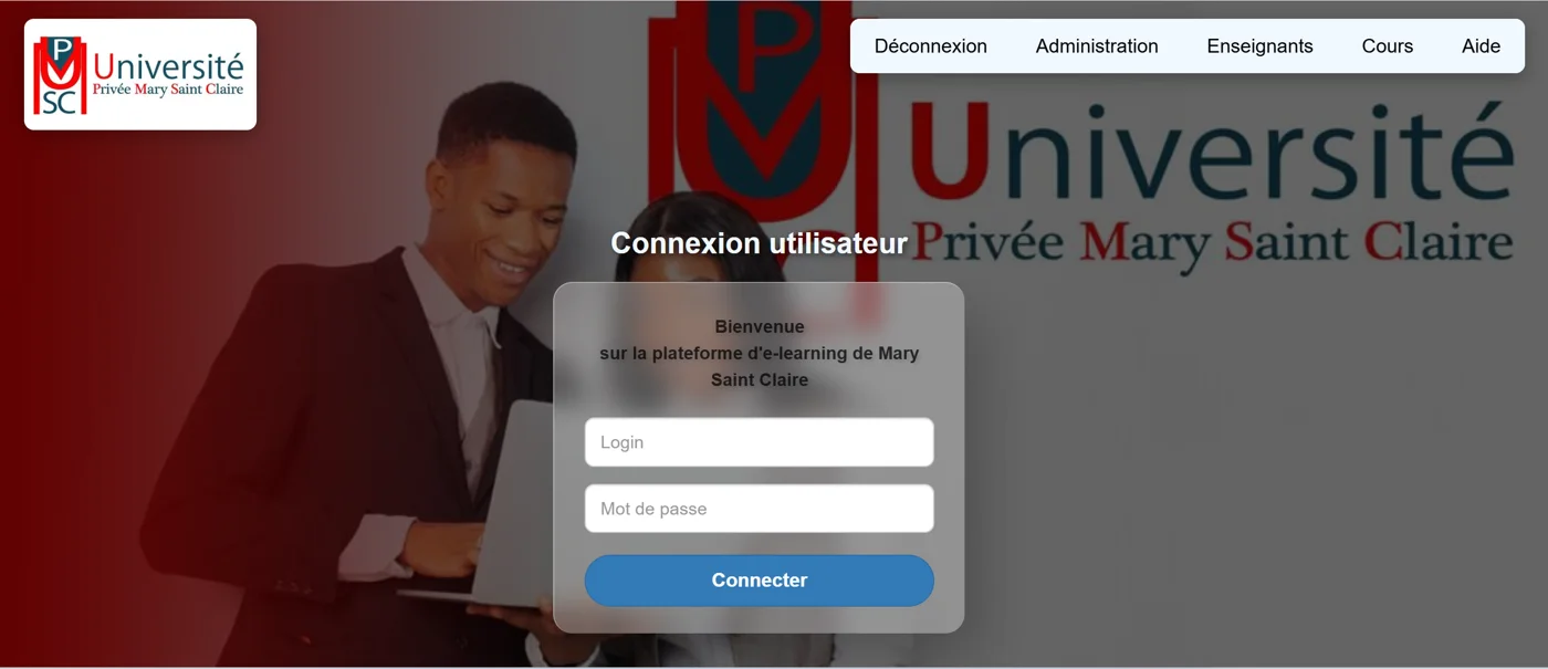 Page de connexion de la plateforme d'e-learning de l'Université Privée Mary Saint Claire