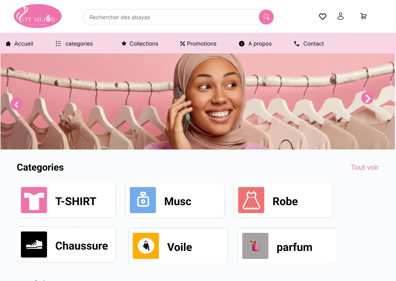 Page d'accueil de la boutique en ligne Soy Mejor